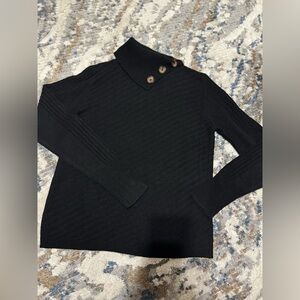 Chic Black Button-Detail Turtleneck Sweater